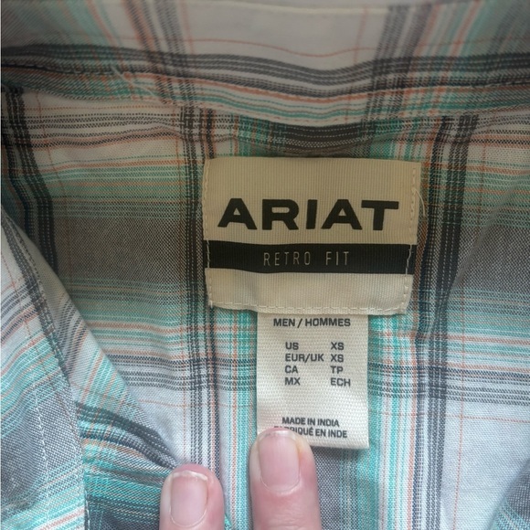 Ariat Men's Teal and White Plaid Button Down Shirt - Picture 2 of 6